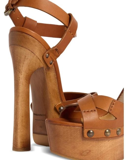 DSquared² Brown Platform Studded Bondage Sandals