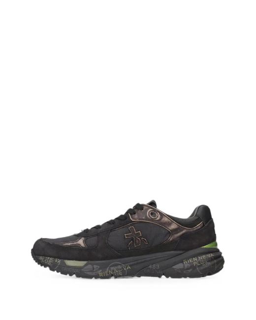 Premiata Black Logo-Patch Panelled Sneakers for men