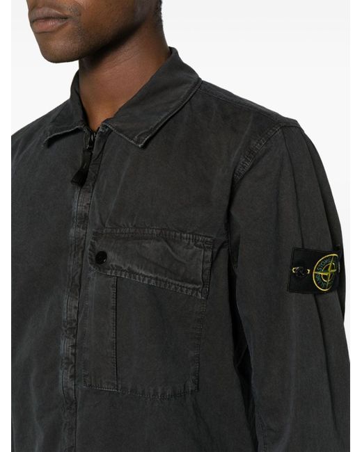 Stone Island Hemdjacke mit Kompass-Patch in Black für Herren