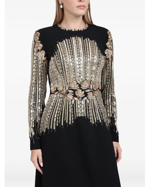 Dina Melwani Black Crystal-Embellished Maxi Dress