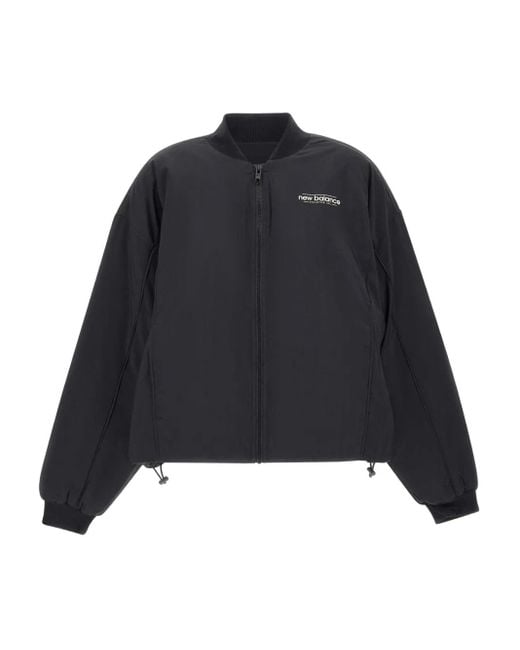 New Balance Black Graphic-Embroidery Bomber Jacket