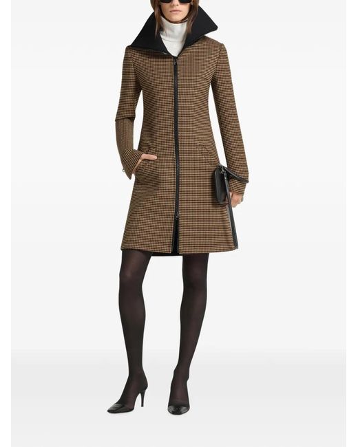 Courreges Brown Houndstooth-Pattern High-Collar Coat