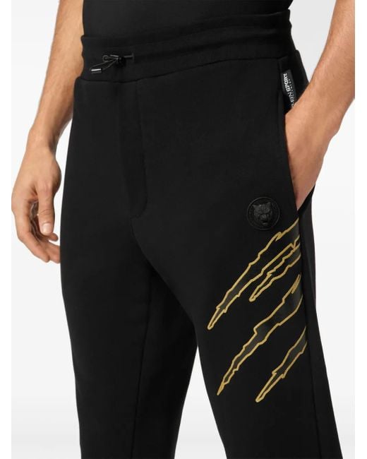 Philipp Plein Black Scratch-Print Track Pants for men