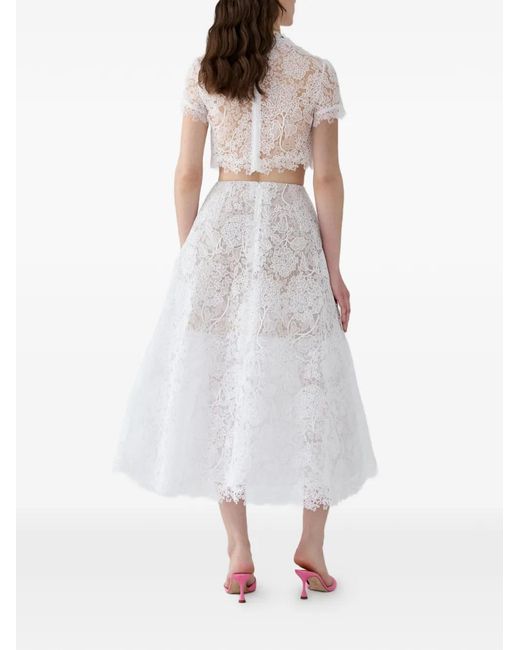 Carolina Herrera White Hydrangea Lace Midi Skirt
