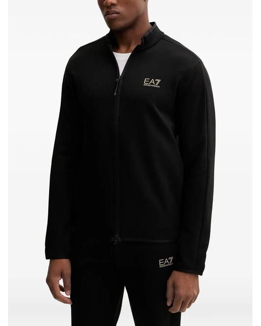 EA7 Black Logo-Print Zip-Up Sweatshirt for men