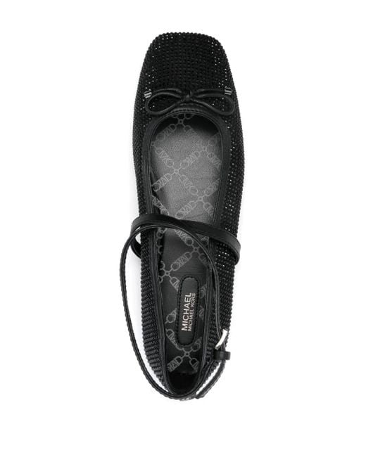MICHAEL Michael Kors Black Rhinestone-Embellished Bow Ballerina Flats