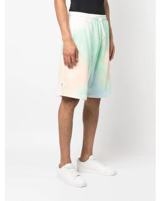 MSGM Green Logo-Print Tie-Dye Shorts for men