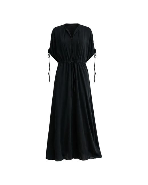 Psophia Black Drawstring Midi Dress