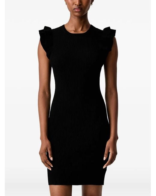 MICHAEL Michael Kors Black Ruffled Ribbed-Knit Dress