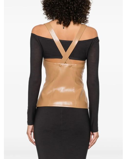 Top Ferr de piel con cuello halter Nanushka de color Black