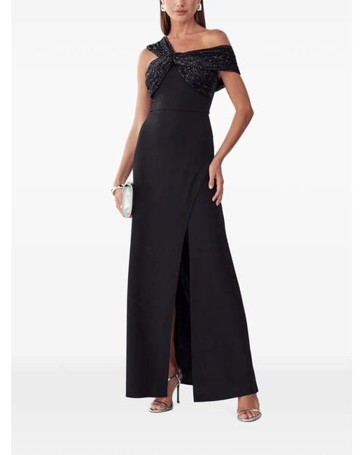 BWLDR Black Sequin-Embellished Off-Shoulder Maxi Dress