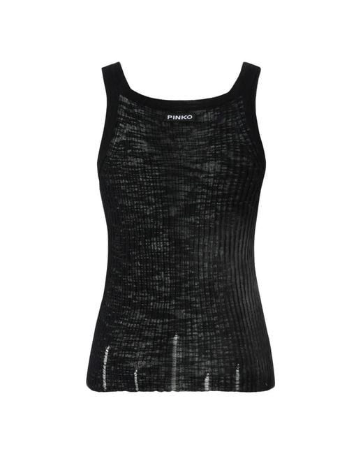 Pinko Black Ribbed Vest Top With Logo
