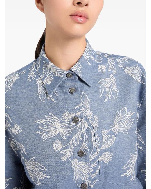 Ports 1961 Blue Floral-Embroidered Jacket