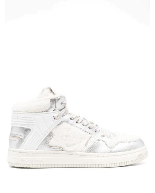 Philippe Model White Panelled Mid-Top Leather Sneakers