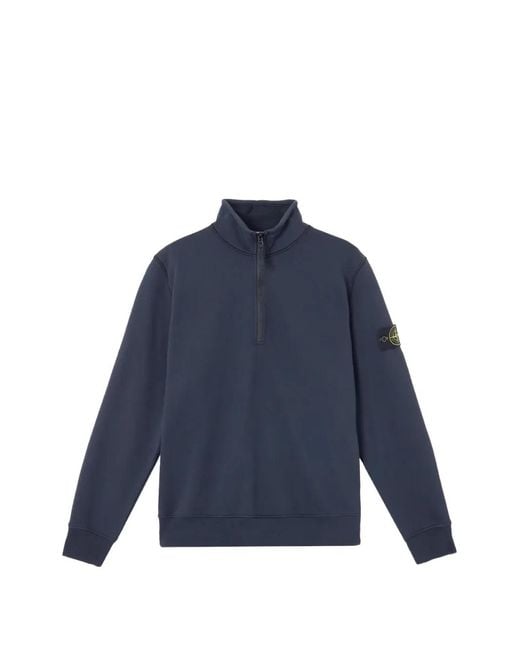 Stone Island Blue Logo-Patch Half-Zip Sweater for men