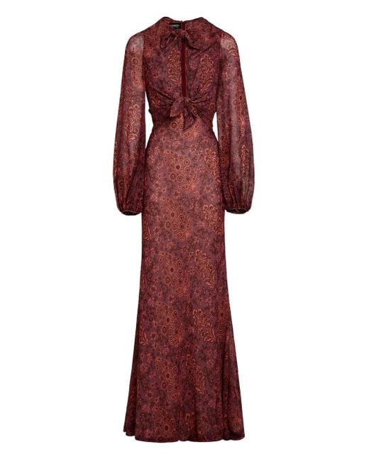 Giambattista Valli Red Paisley-Print Tie-Front Maxi Dress