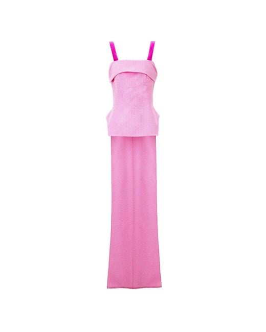 Gemy Maalouf Pink Belted Asymmetrical-Hem Top