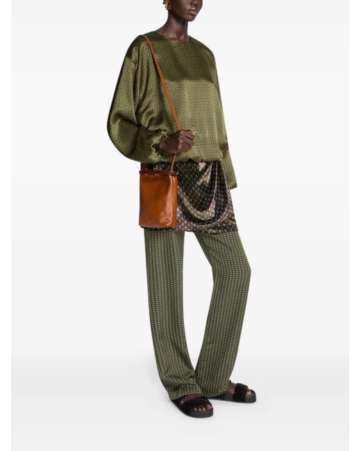 Dries Van Noten Green Geometric-Pattern Blouse