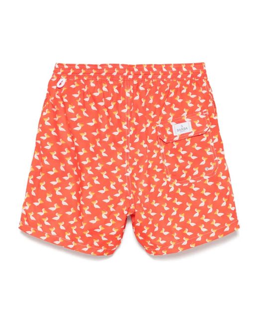 Barba Napoli Red Duck-Print Swim Shorts for men