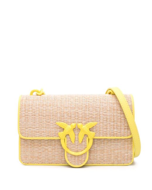 Pinko Yellow Mini Love One Raffia Crossbody Bag