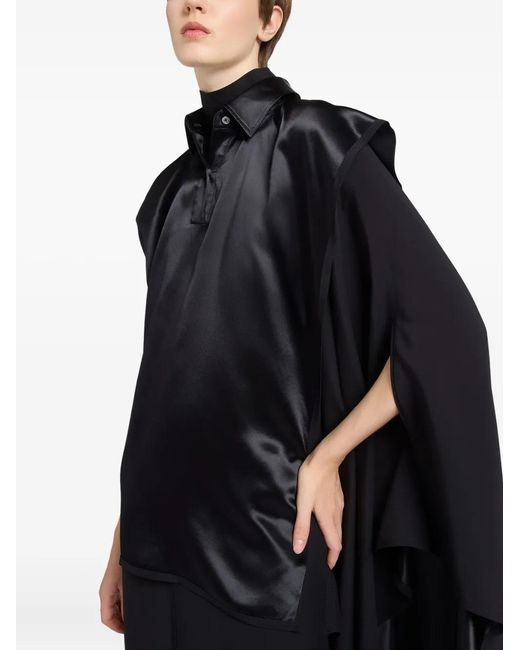 Ports 1961 Black Satin-Paneled Draped Midi Dress