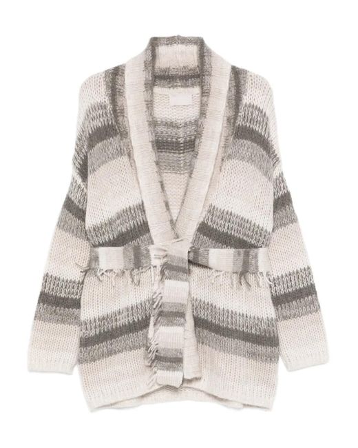 Hemisphere Natural Striped Belt-Fringed Cardigan