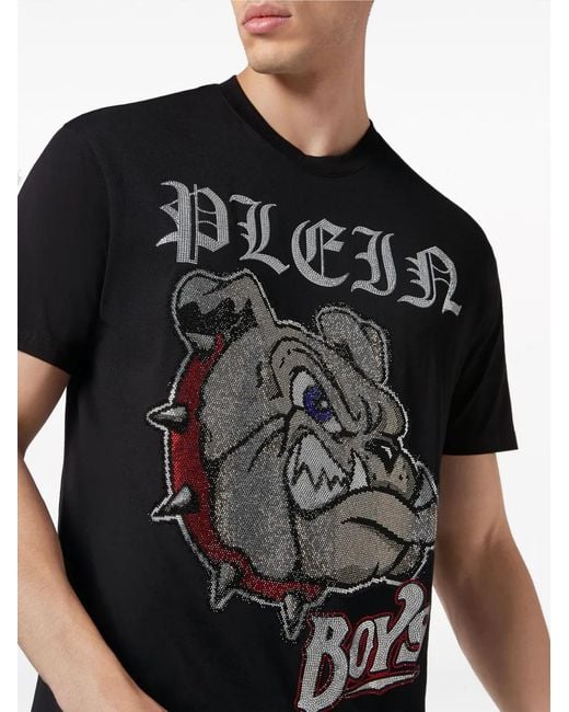 Philipp Plein Black Graphic-Print Cotton T-Shirt for men