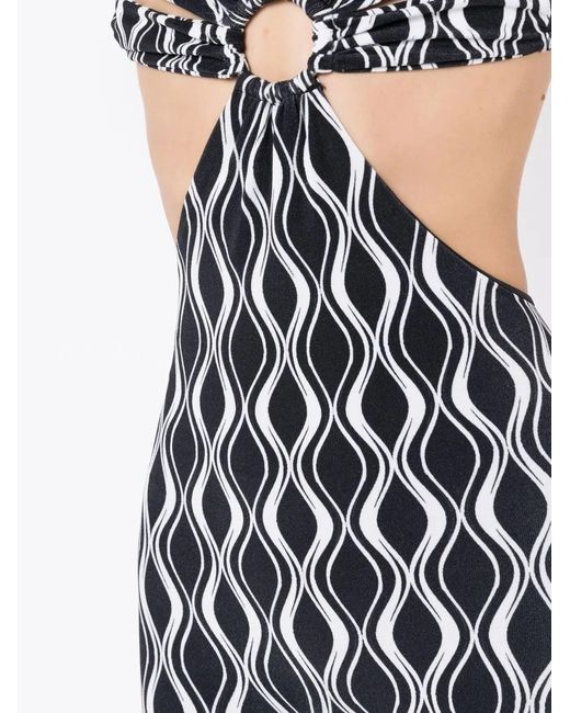 Amir Slama Black Cut-Out Wave-Print Jumpsuit