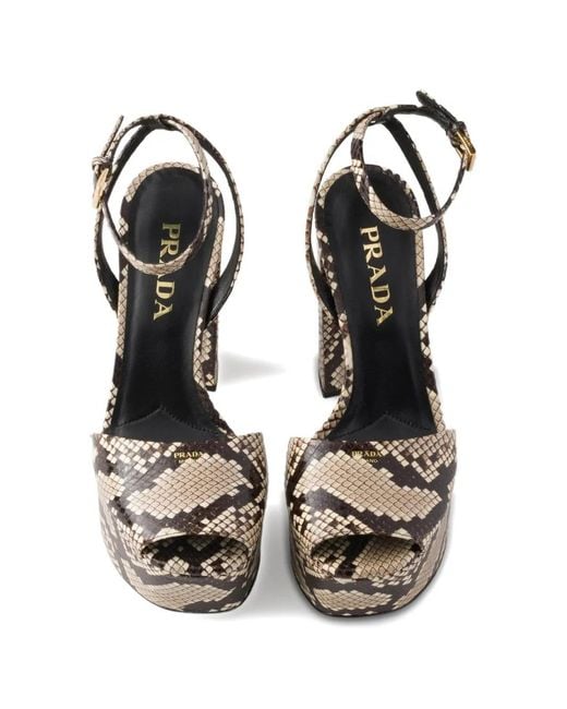 Prada White Sandales Ayers À Plateforme Imprimées Python
