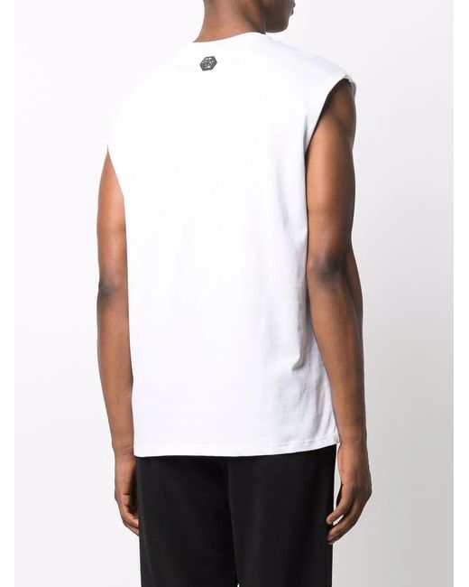 Philipp Plein White Logo Sleeveless Top for men