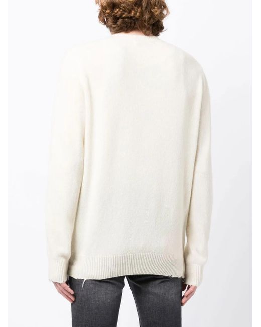 Department 5 White Distressed-Hem Crew-Neck Jumper for men