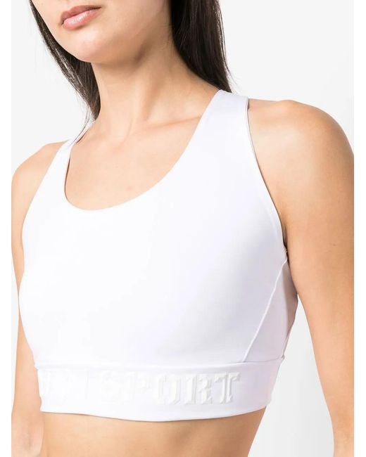 Philipp Plein White Crossover-Strap Sports Bra