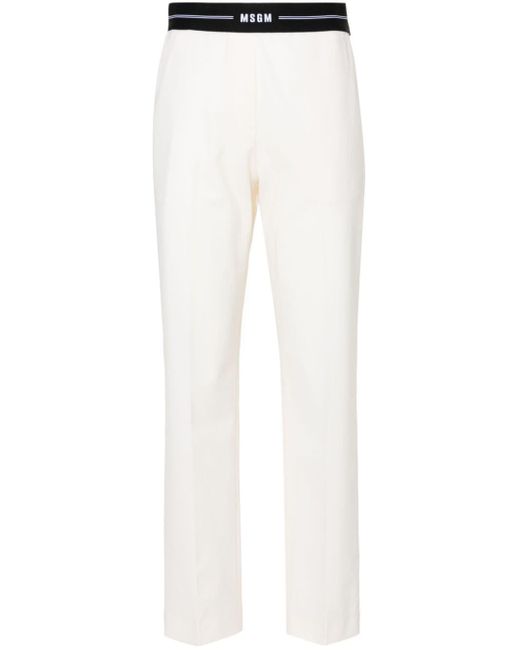 MSGM White Logo-waistband Tapered Trousers