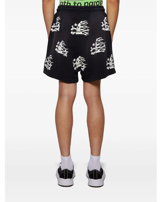 HELLSTAR Black Skull-Print Shorts for men