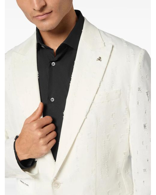 Philipp Plein White Distressed Blazer for men