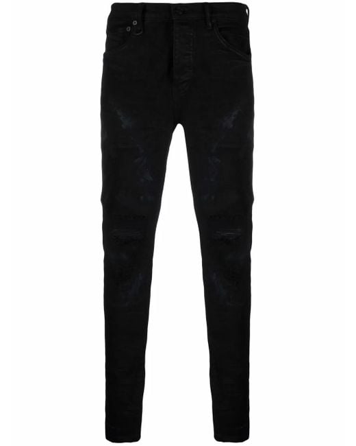 Purple Brand Black Low-Rise Ripped Skinny Jeans for men