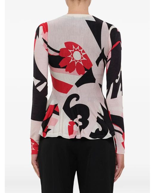 McQueen Red Abstract-Print Peplum Cardigan