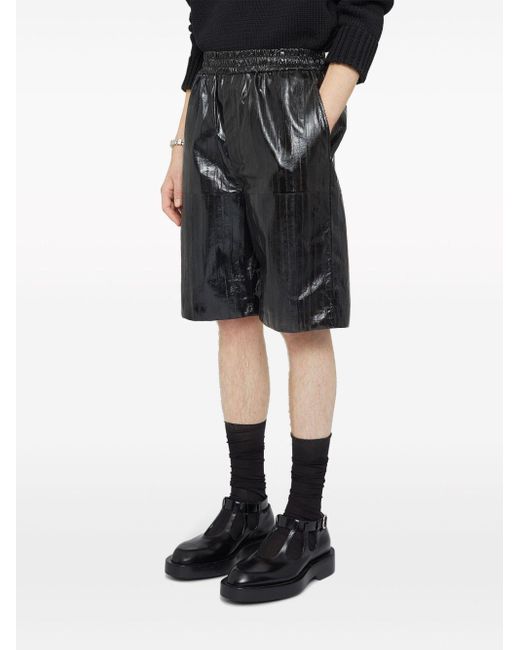 Jil Sander Black Patent Leather Elasticated-waist Shorts for men