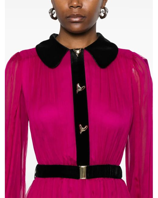 Nissa Pink Belted Silk Midi Dress