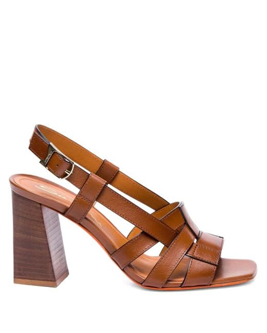 Santoni Brown Venere Leather Heeled Slingback Sandals