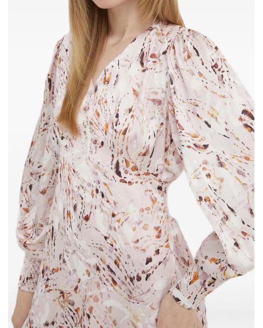 Bruuns Bazaar White Puff-Sleeve Marble-Print Dress