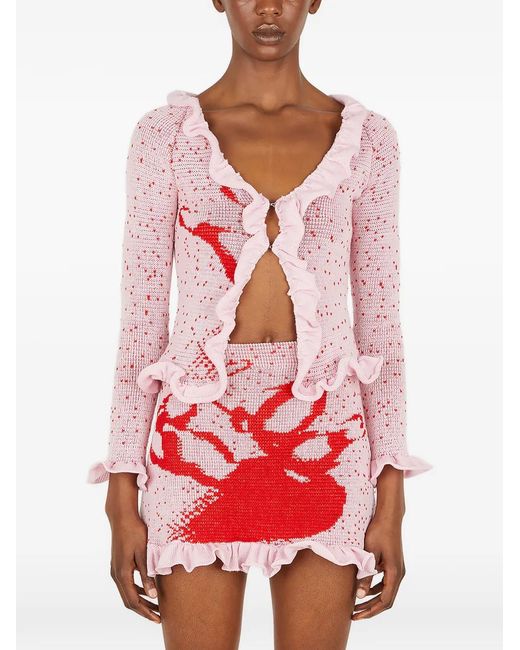 Louise Lyngh Bjerregaard Red Ruffled-Trim Cardigan