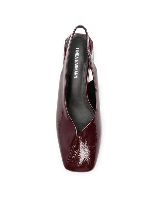 Linda Baumann Brown Patent-Finish Slingback Pumps