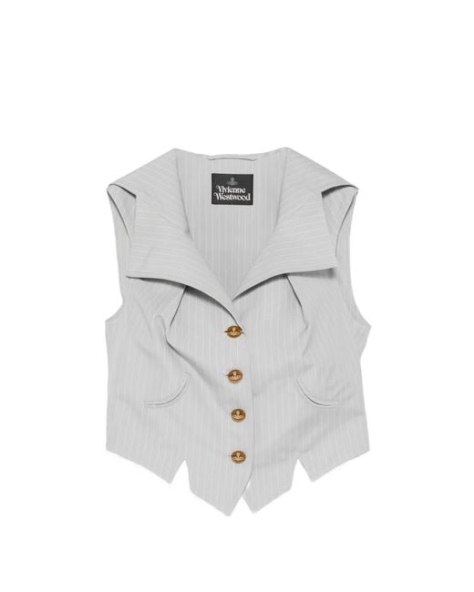 Vivienne Westwood White Meryl Pinstripe Buttoned Sleeveless Waistcoat