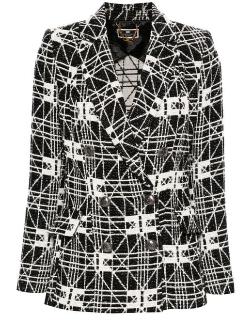 Elisabetta Franchi Black Tweed-Blazer mit Logo-Print