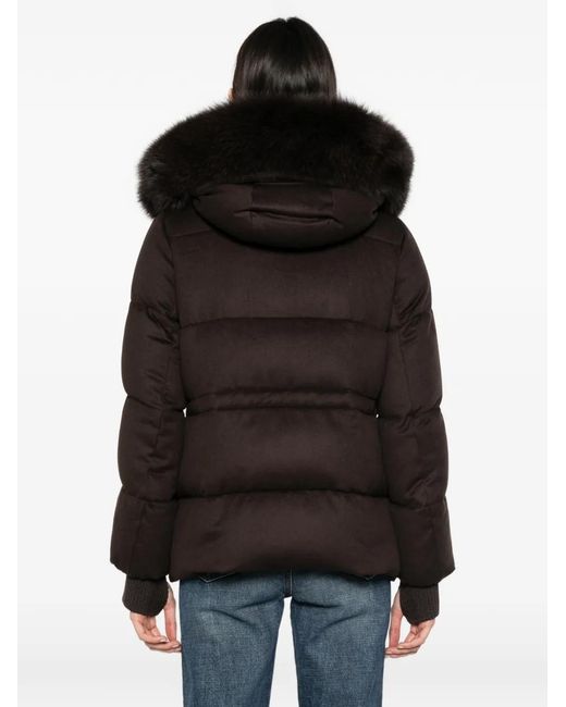 Moorer Black Attica Fur-Trim Hooded Jacket