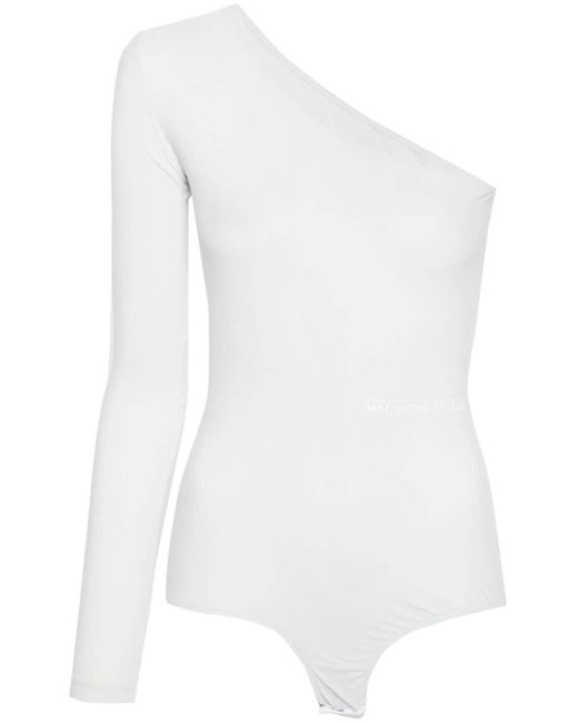 MM6 by Maison Martin Margiela White Asymmetric Slogan-print Bodysuit