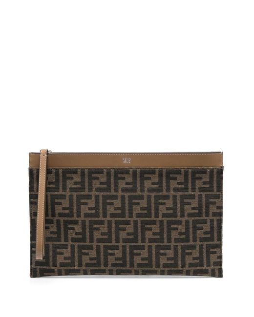 Fendi Gray Monogram-Pattern Clutch Bag for men