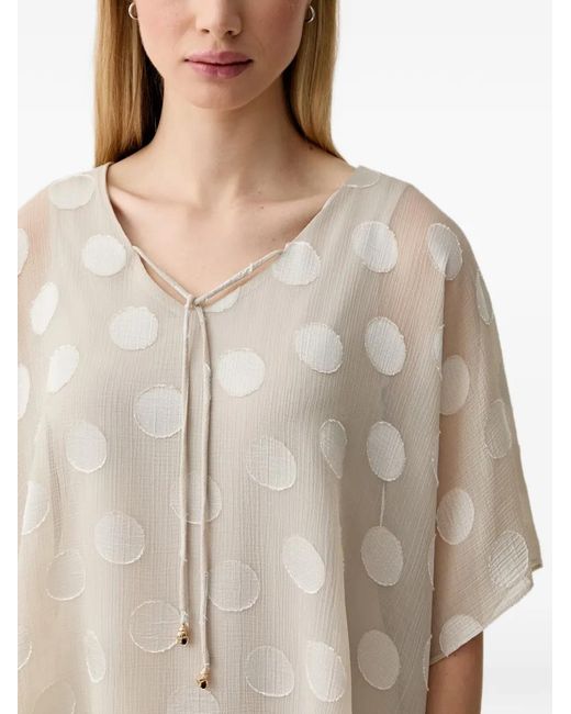 Joseph Ribkoff Natural Polka-Dot Tie-Neck Blouse