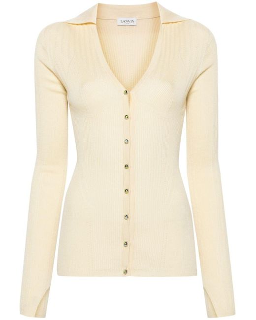 Lanvin Natural Button-up Pointelle-knit Cardigan